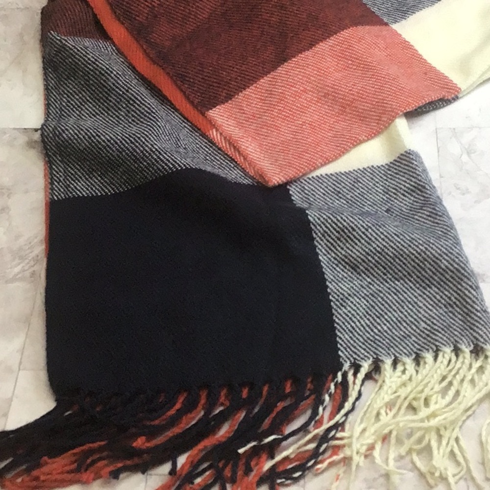 Plaid Wrap Scarf, Rust, Terracotta , Navy and Cream Plaid. Shawl Wrap